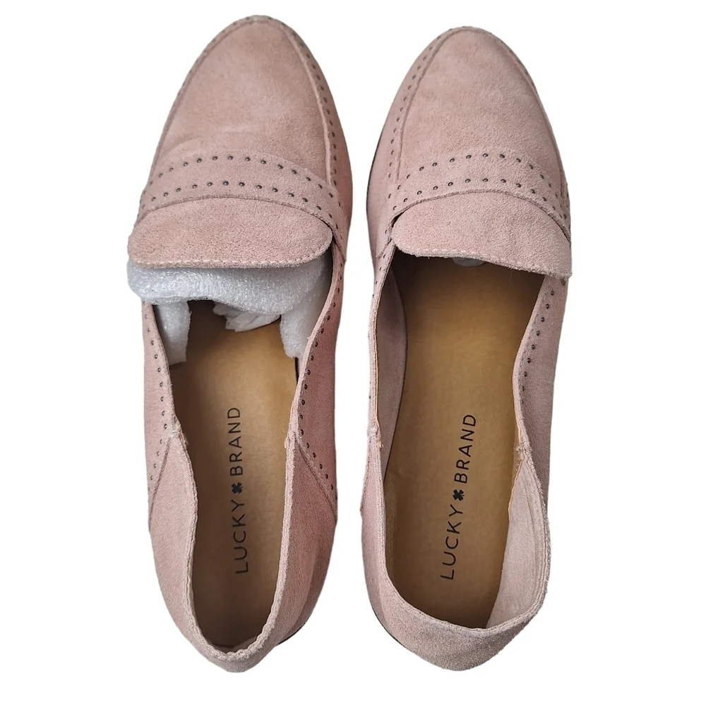 Lucky Brand Sz 10W Crestan Pink Soft Studded Slip-On Suede Loafer Flats Shoes‎